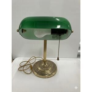 Vintage Brass Bankers Mid Century Modern Desk Lamp Green Glass Shade 98’ Works